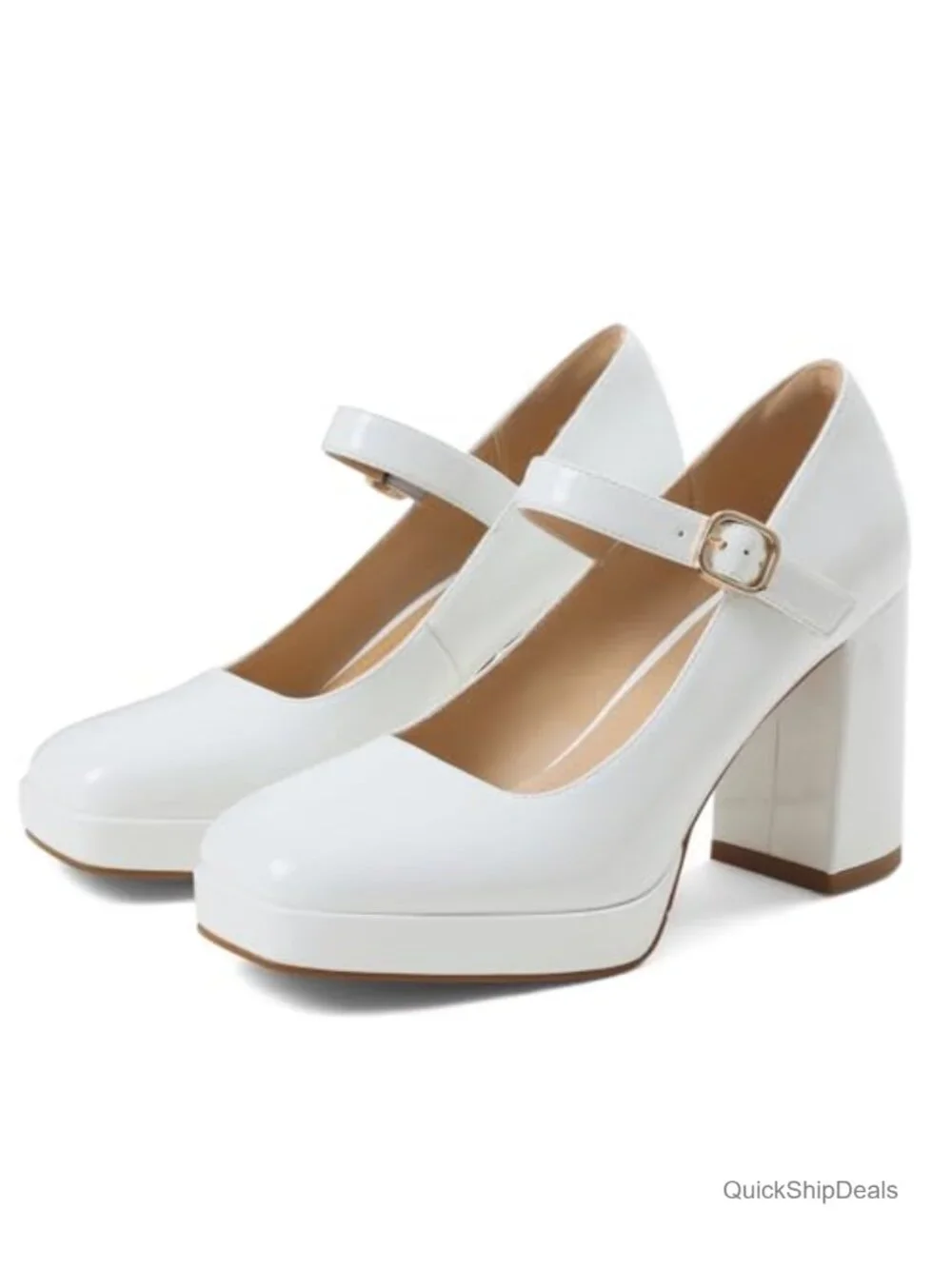 Mary Jane Platform Pumps - Chunky Block Heels for Women
